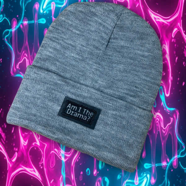 Grey custom word beanie with a custom patch, Aliens of Brooklyn