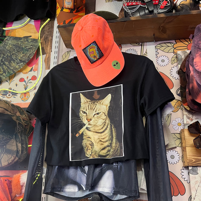 Printed cat tee and cap at Aliens of Brooklyn